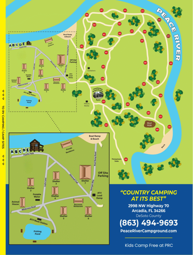 wilderness area sitemap for Peace River Campground in Arcadia FL