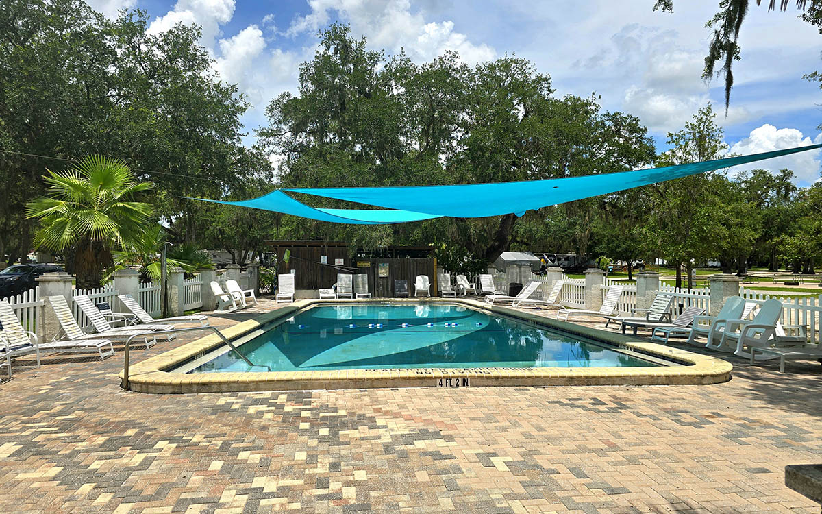 Heated swimming pool at Peace River Campground in Arcadia, Florida